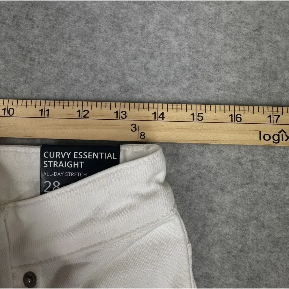 J.Crew Curvy Essential Straight Jeans WMNS 28 White Denim All Day Stretch Ankle